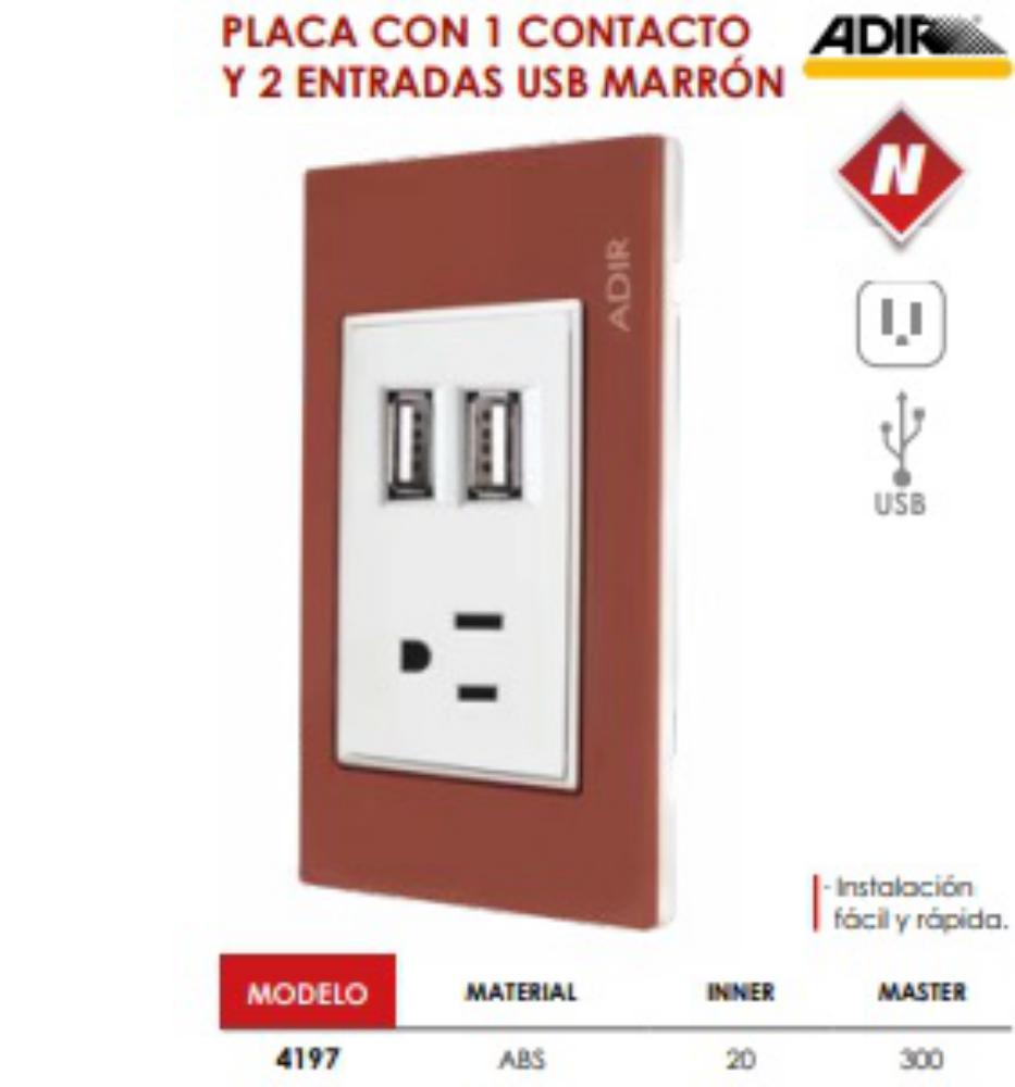 #PLACA AD CON 1 CONTACTO Y 2 ENTRADAS USB MARRON CRISTAL (10/100)